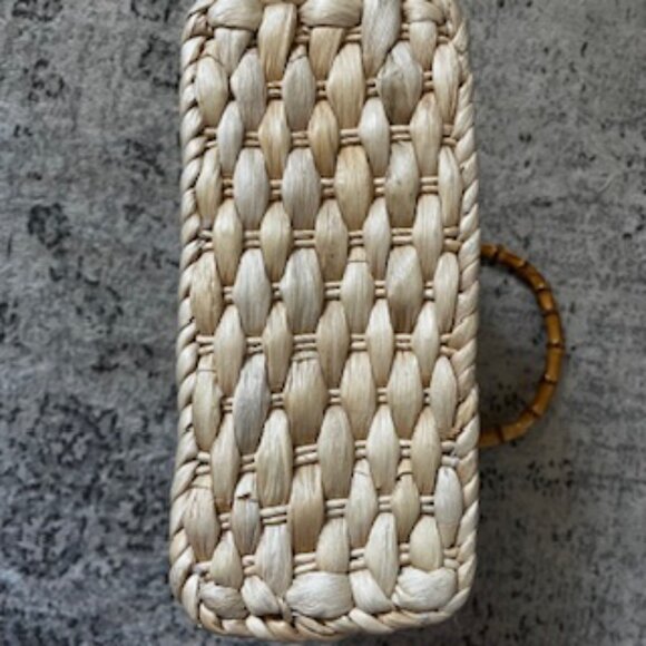 🧡3/15 Straw Bag Bamboo Handles Floral Embroidery Lined Zipper - Picture 7 of 10